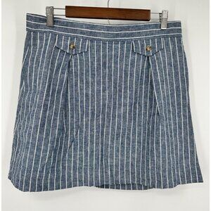 J Crew Linen Blend Stripe Skirt Women 10 Blue White Nautical
